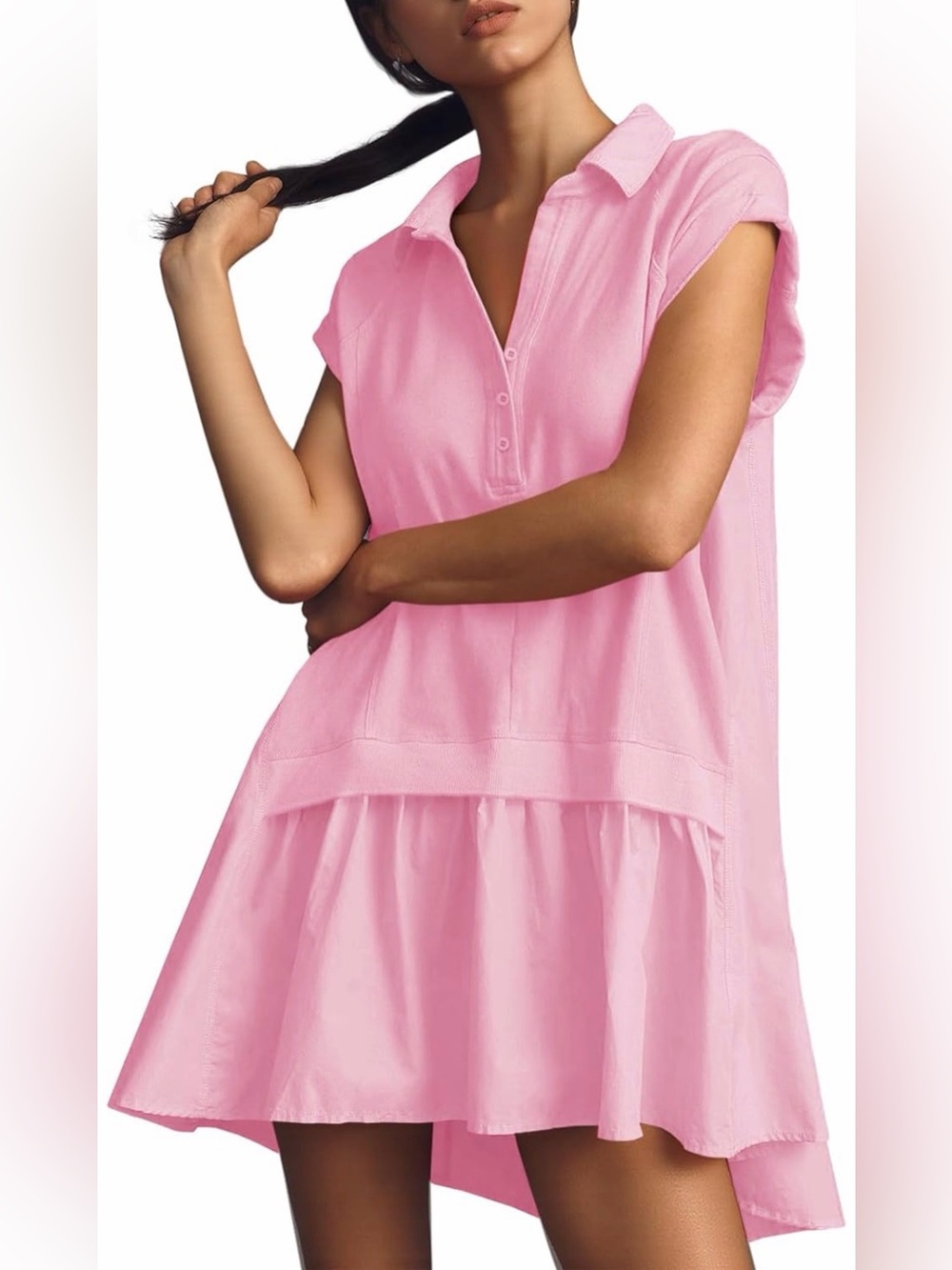Fisoew Sweatshirt style  V Neck Oversized Patchwork Dress Small NWT PINK